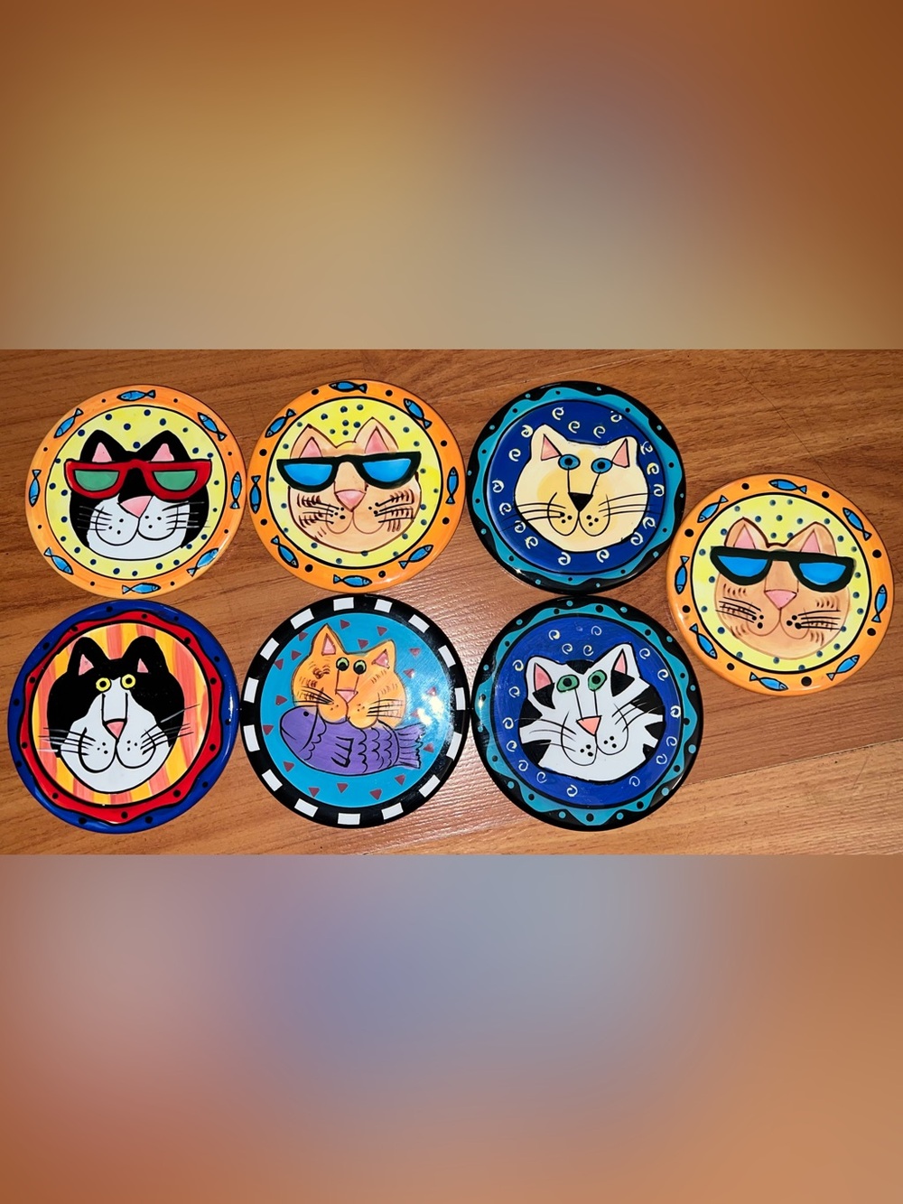 Candace Reiter Designs CATZILLA Big On Cats Set of 7 Ceramic Coasters